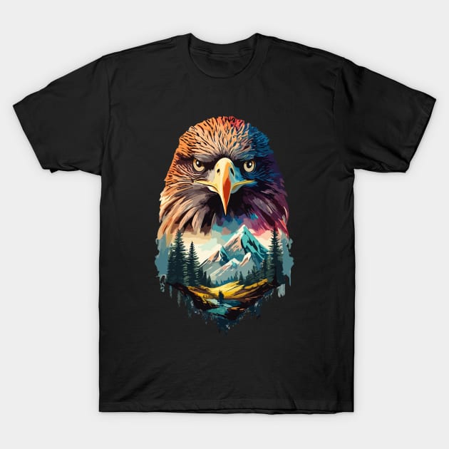 Double Exposure Eagle And Mountain Landscape Design T-Shirt by TF Brands